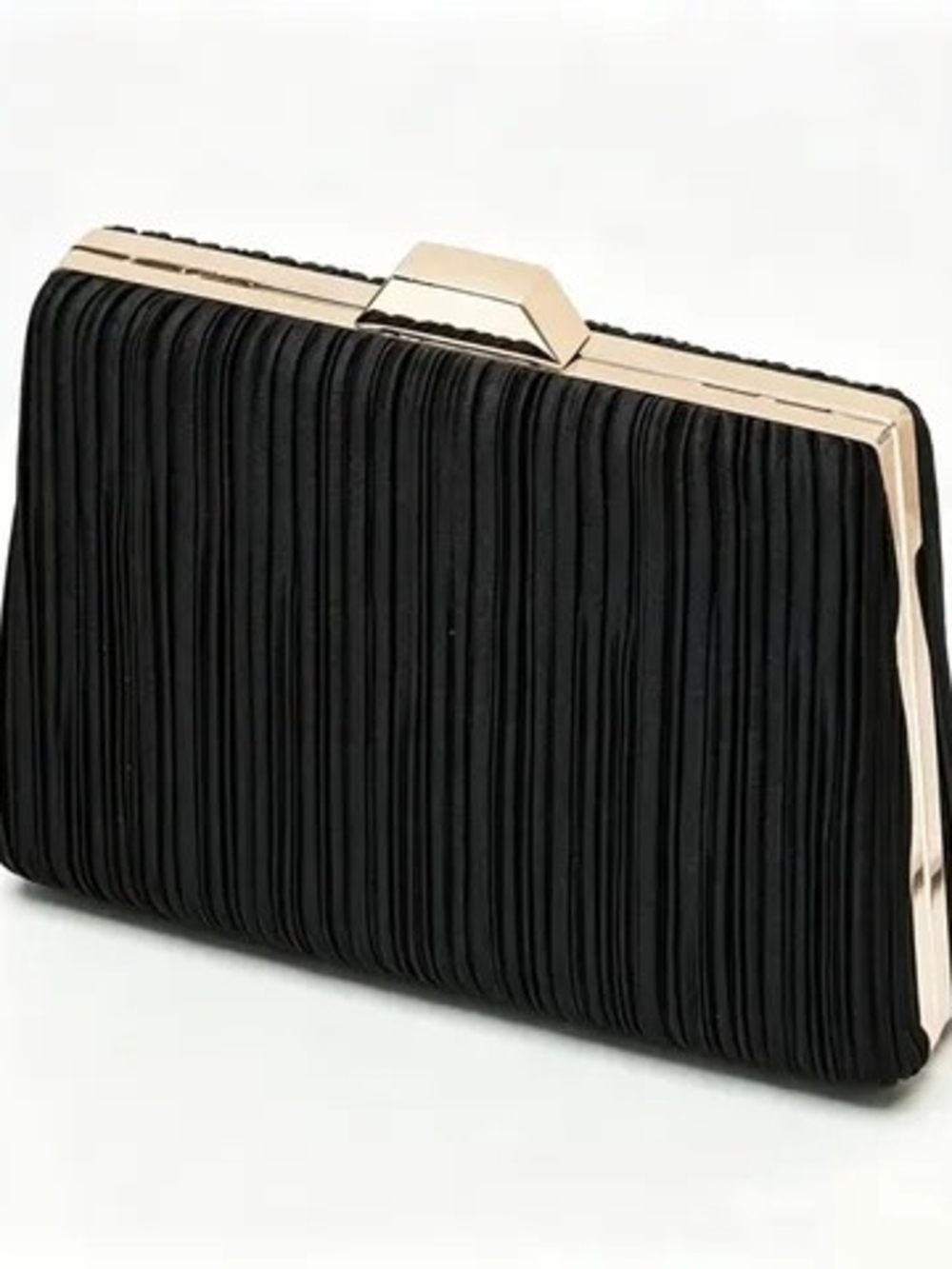 Elegant Black Pleated Evening Clutch with Gold Frame